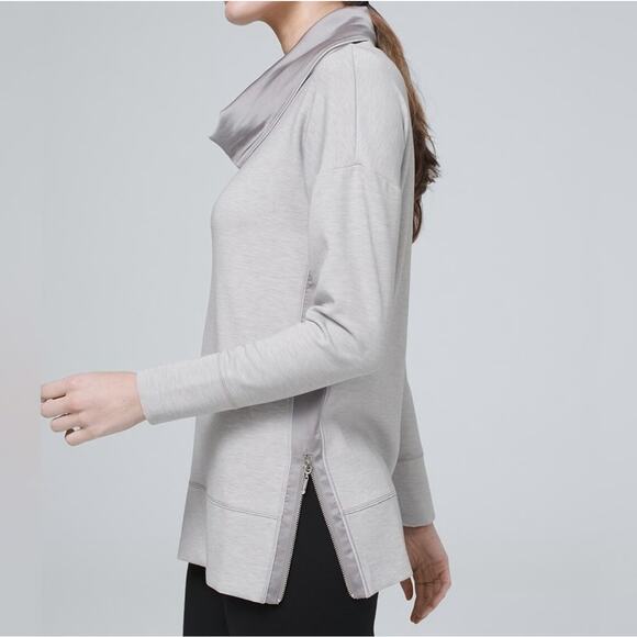 NWT White House‎ Black Market Women’s M Grey Funnel Neck Zip Pullover Chic Cozy - Picture 3 of 12